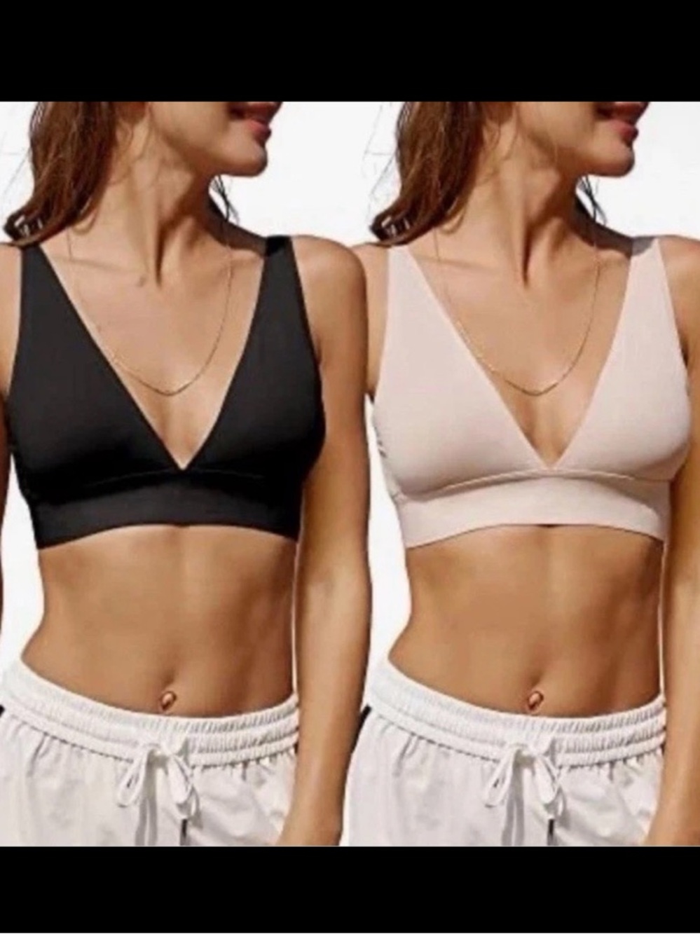Knowyou Wireless Bralette 2- Pack Women LARGE Seamless Plunge Beige & Black NEW